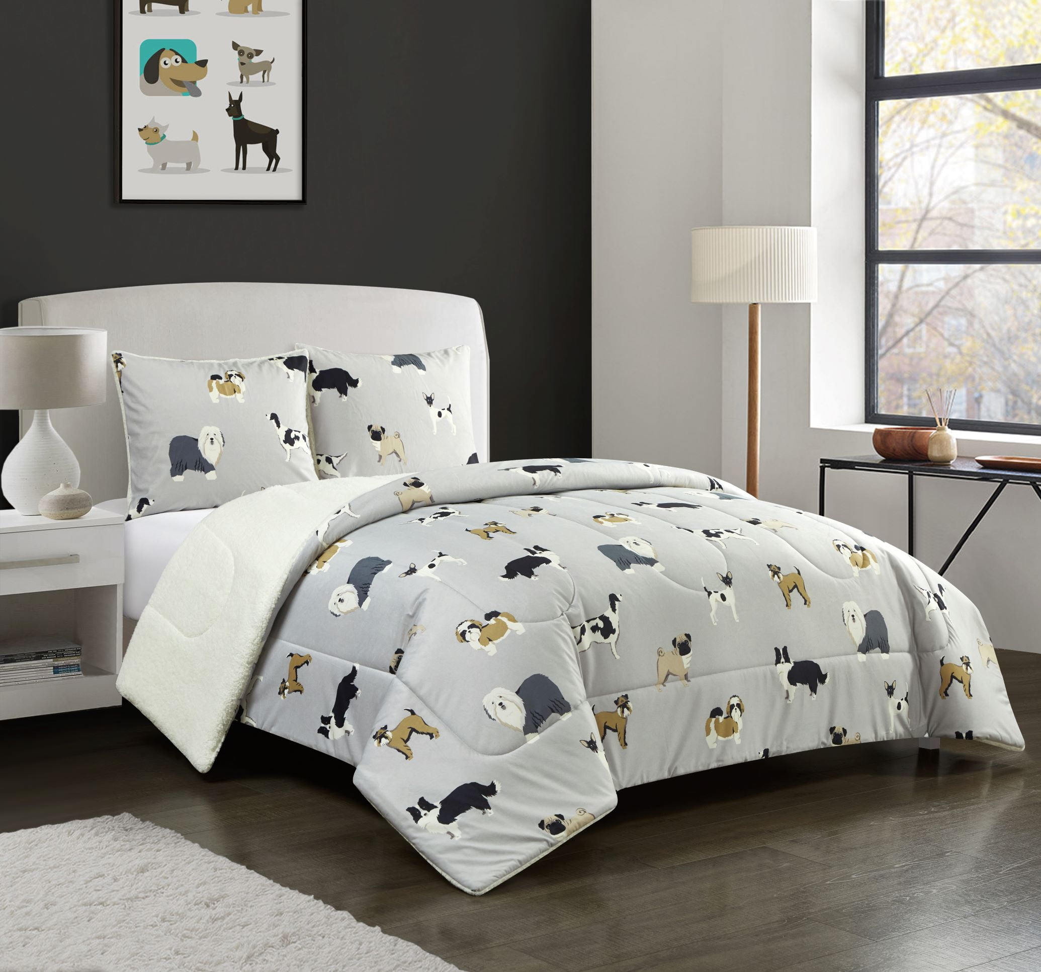 Mainstays dog cozy flannel reverse to super soft sherpa comforter set hotsell