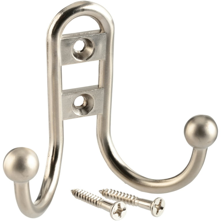 Mainstays, Double-Hook Coat Hook, Satin Nickel, Mounting Hardware Included,  10 lbs Limit