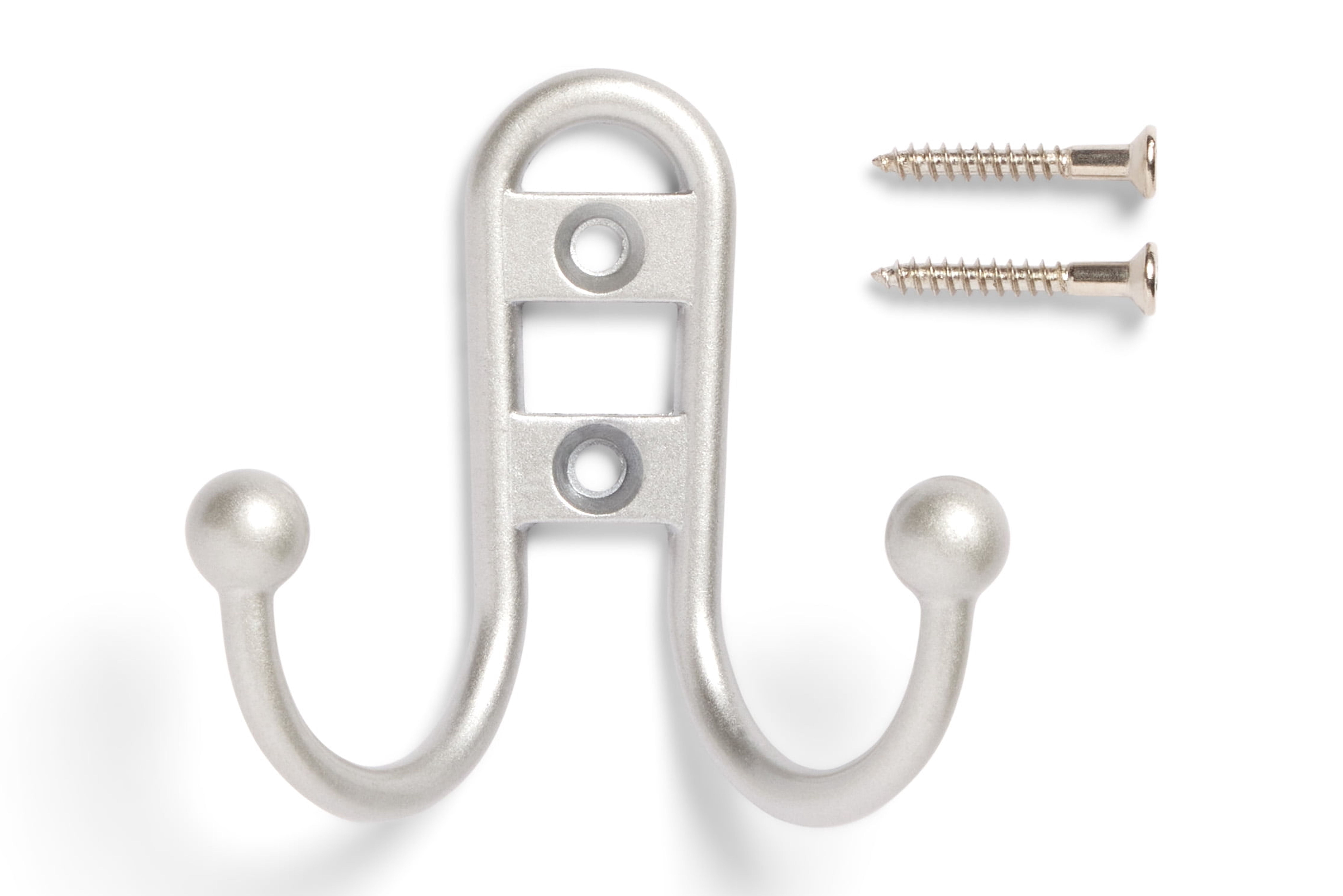 Mainstays, Double Hook Satin Nickel Metal Hooks, for Hanging Towels and Coats, 10 lbs Capacity, 1 Pc