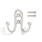 Mainstays, Double Hook Satin Nickel Metal Hooks, for Hanging Towels and Coats, 10 lbs Capacity, 1 Pc