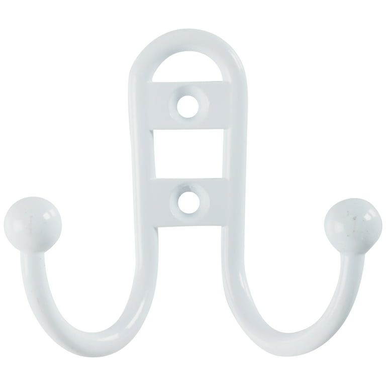 Mainstays, Double-Hook White Hoop Coat Hook, Mounting Hardware Included, 1  Hoop Hook, 10 lb Limit