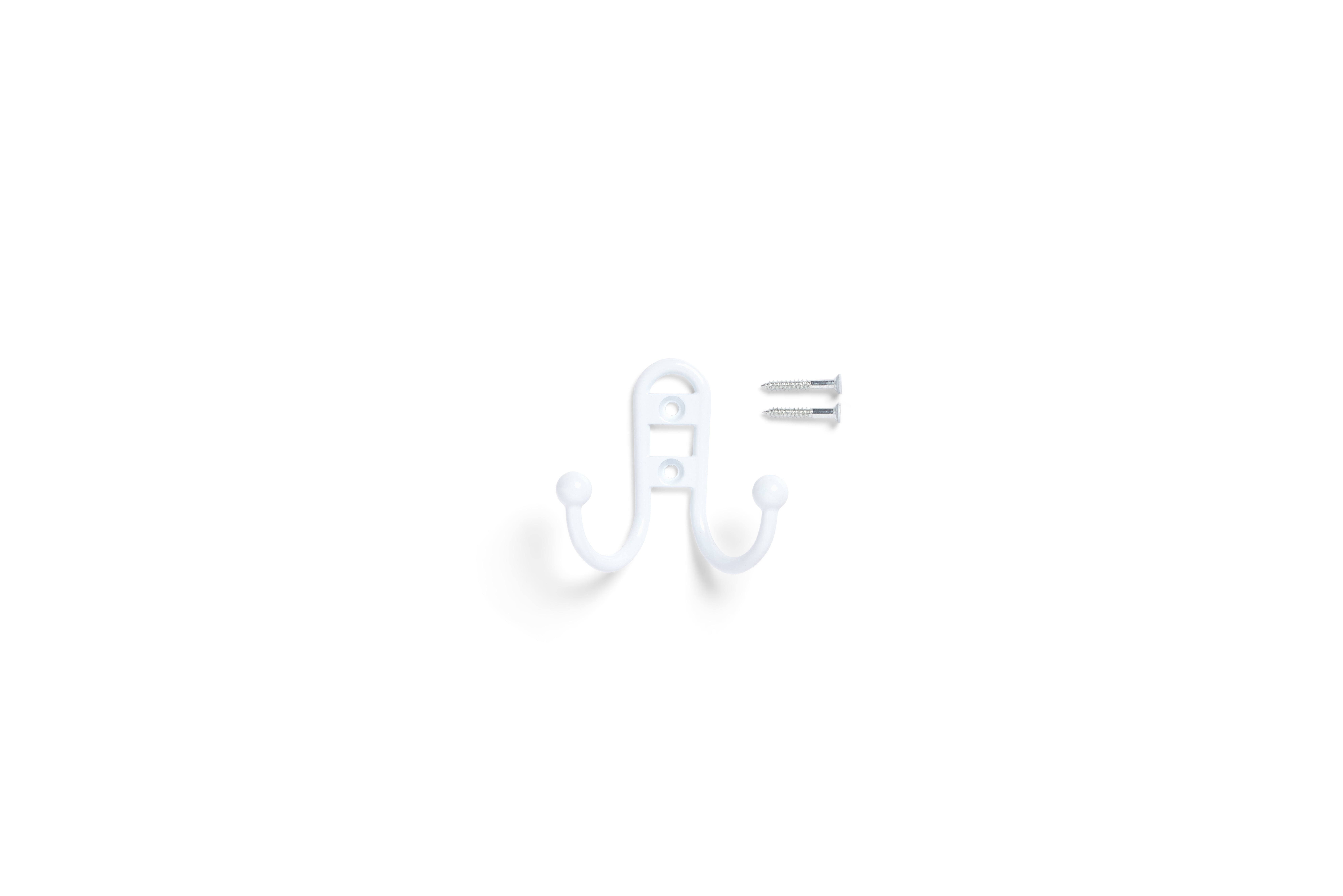 Mainstays, Double Hook White Metal Hooks, for Hanging Towels and Coats, 10 lbs Capacity, 1 Pc