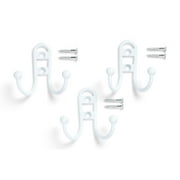 Mainstays, Double Hook White Metal Hooks, Clutter-Free Hooks for Hanging Towels and Coats, 10 lbs Capacity, 3 Pack