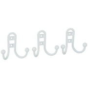 Mainstays, Double Hook White Metal Hooks, Clutter-Free Hooks for Hanging Towels and Coats, 10 lbs Capacity, 3 Pack