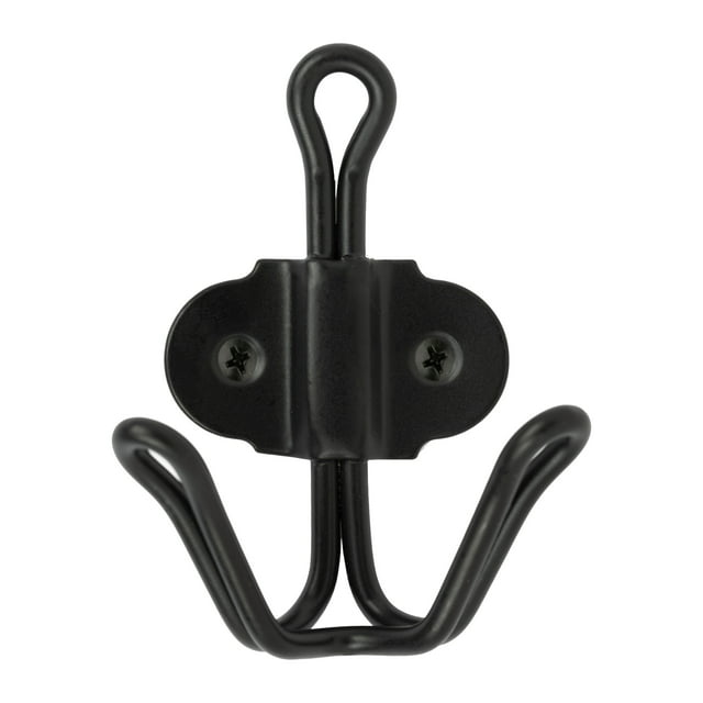 Mainstays Double Prong Wall Mounted Coat and Hat Hook, Matte Black ...