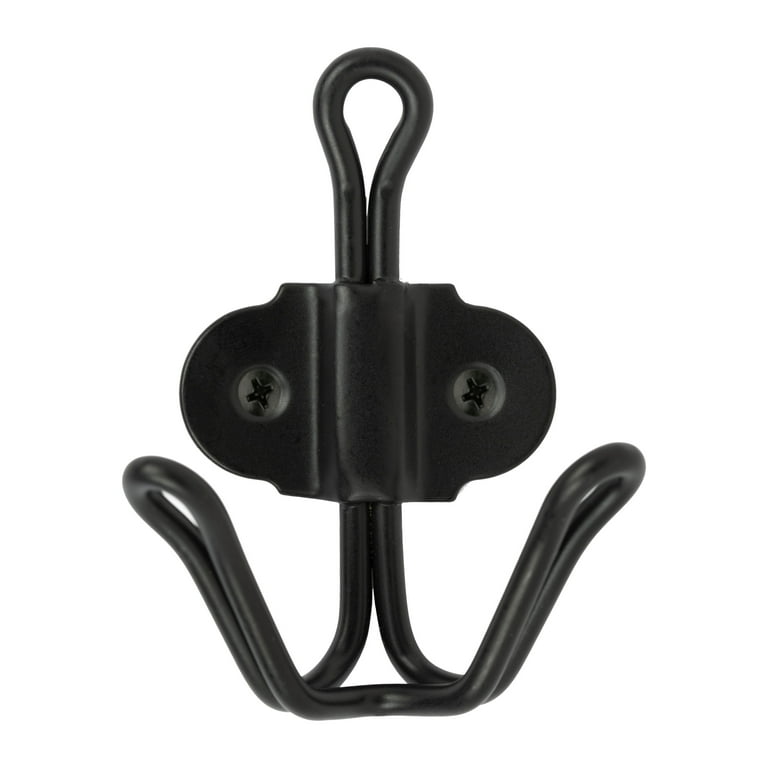 Mainstays Double Prong Wall Mounted Coat and Hat Hook, Matte Black