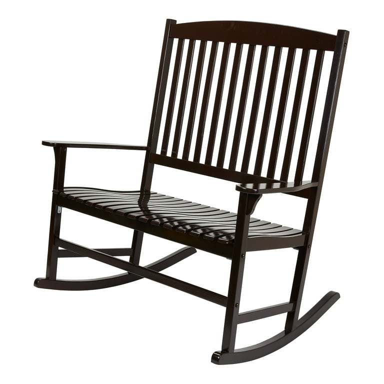 Mainstays Double Wood Outdoor Rocker Chair Dark Brown Walmart