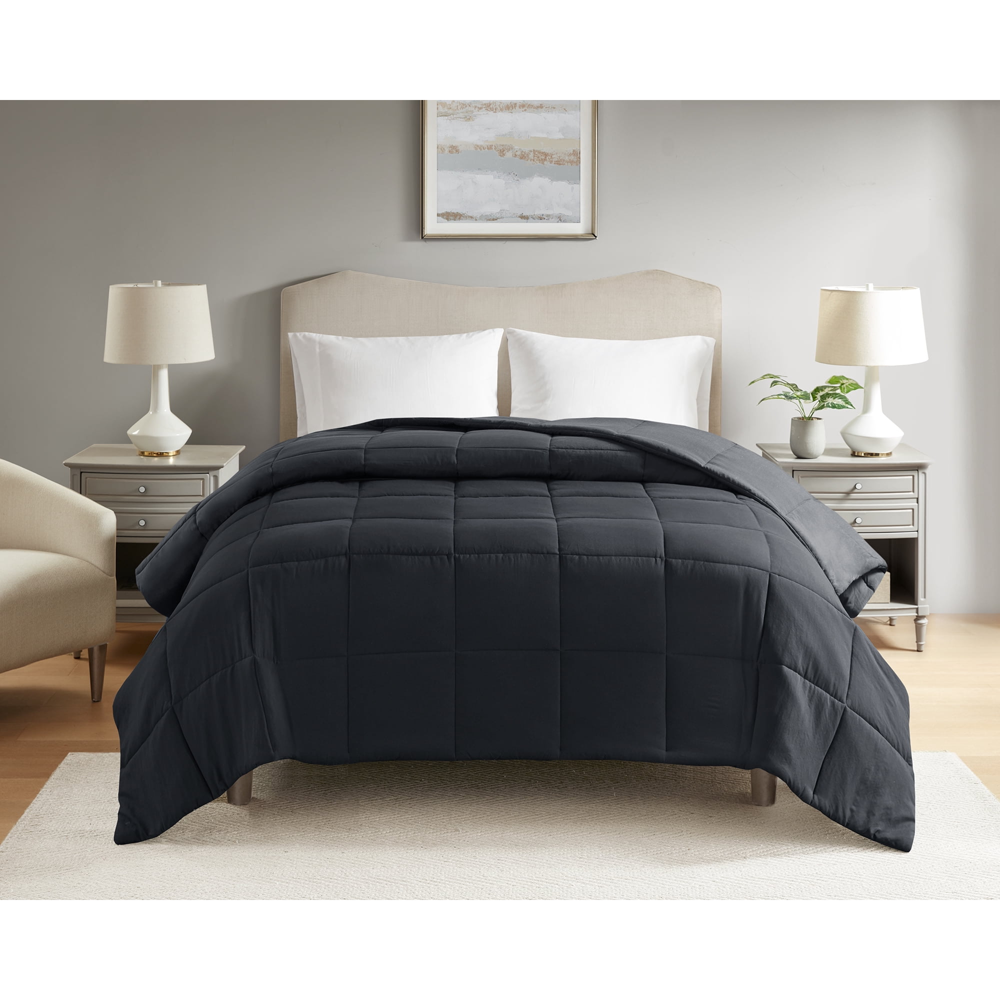 Mainstays King Comforter, Down Alternative, All-Season, Black