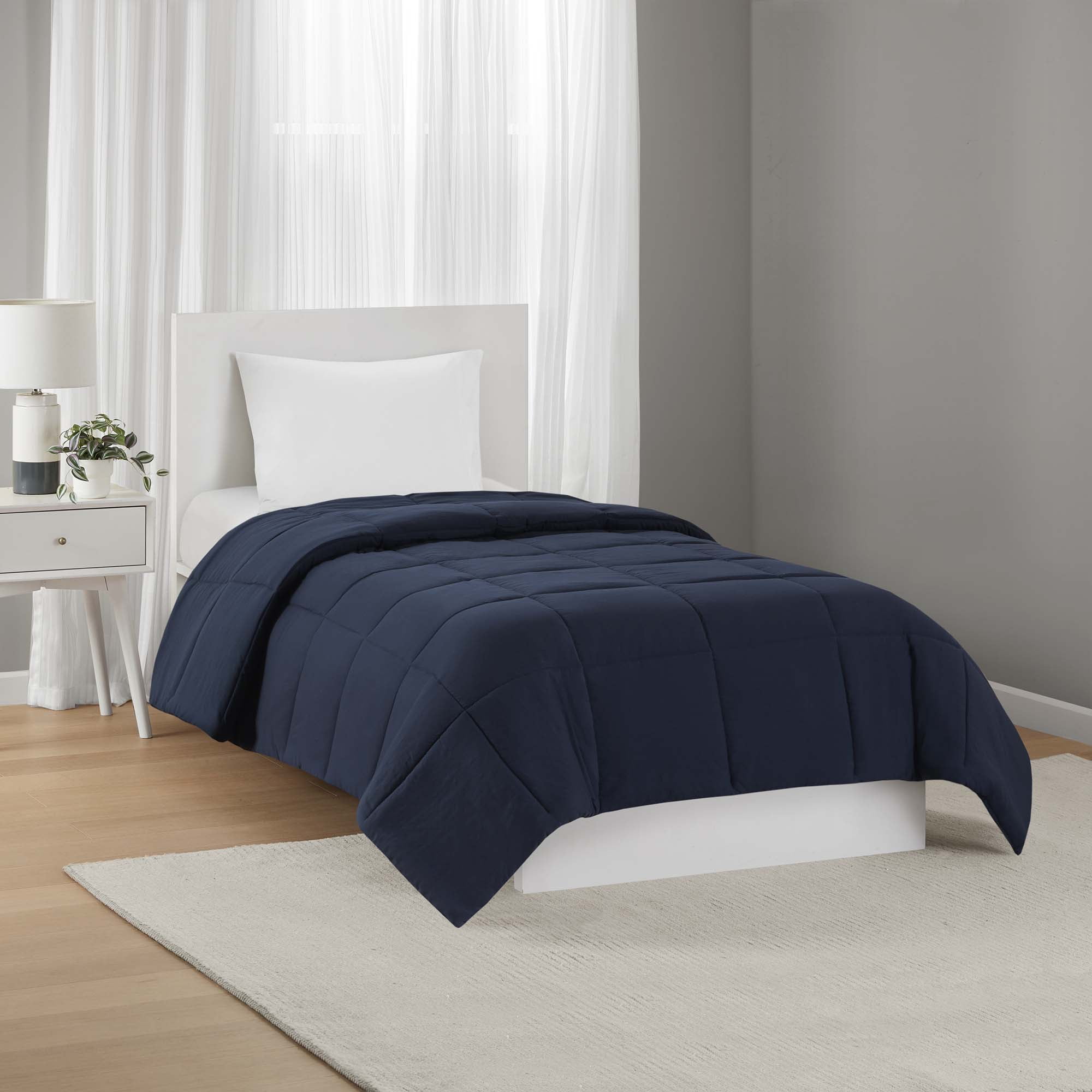 Mainstays Down Alternative Comforter, Navy, T/TXL, All Ages, All Season, Unisex