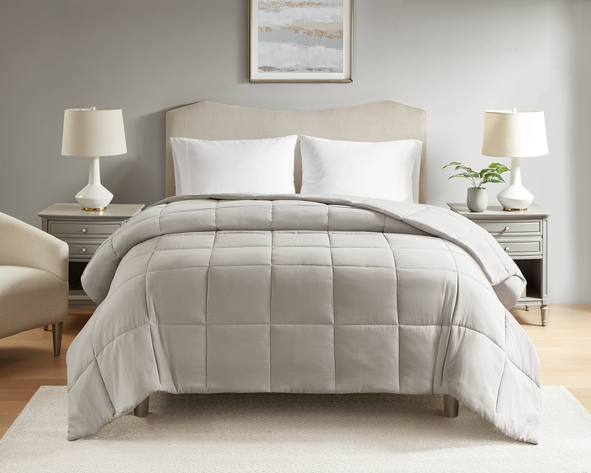 Mainstays Full/Queen Comforter, Down Alternative, All-Season, Stone