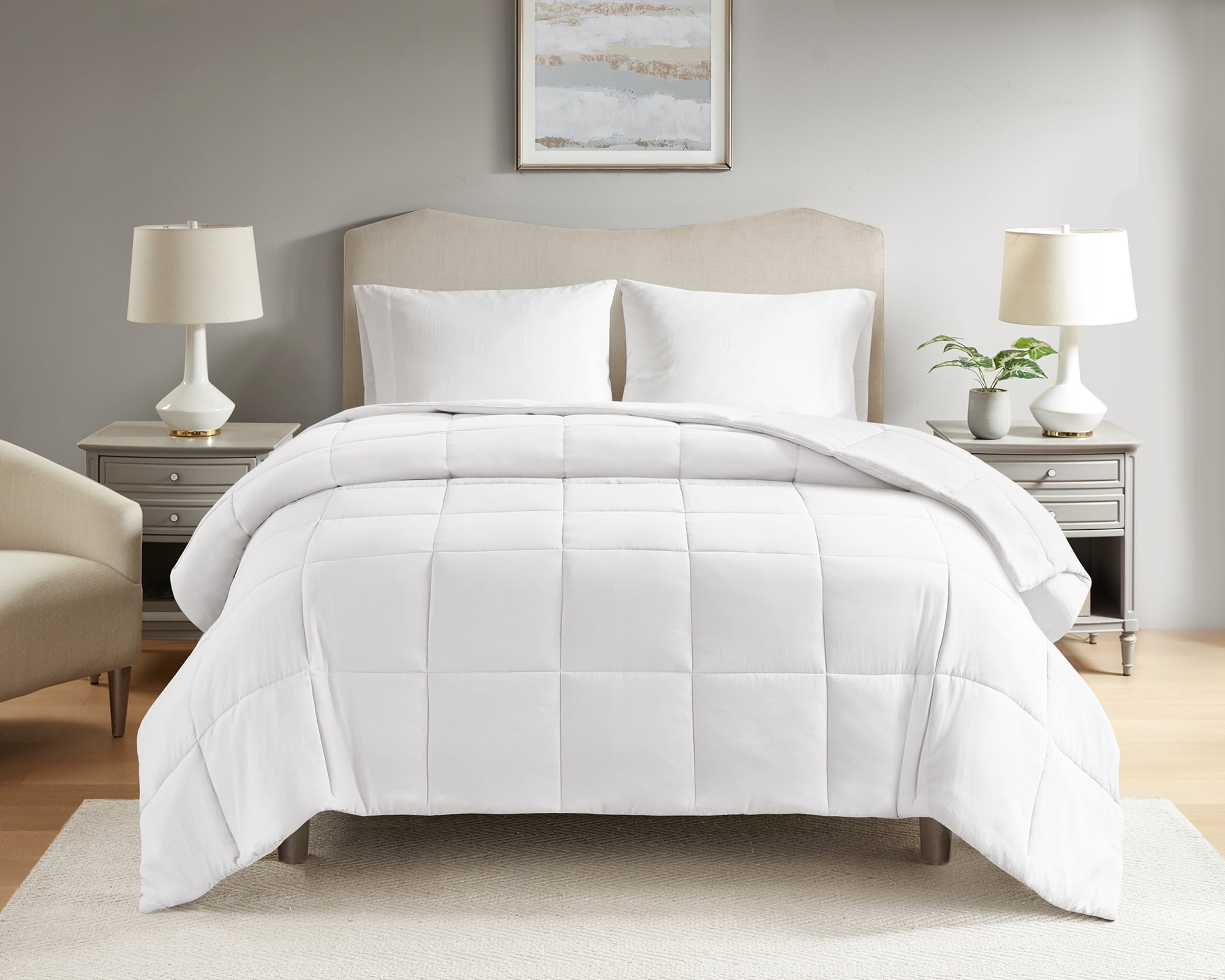 Mainstays Full/Queen Comforter, Down Alternative, All-Season, White