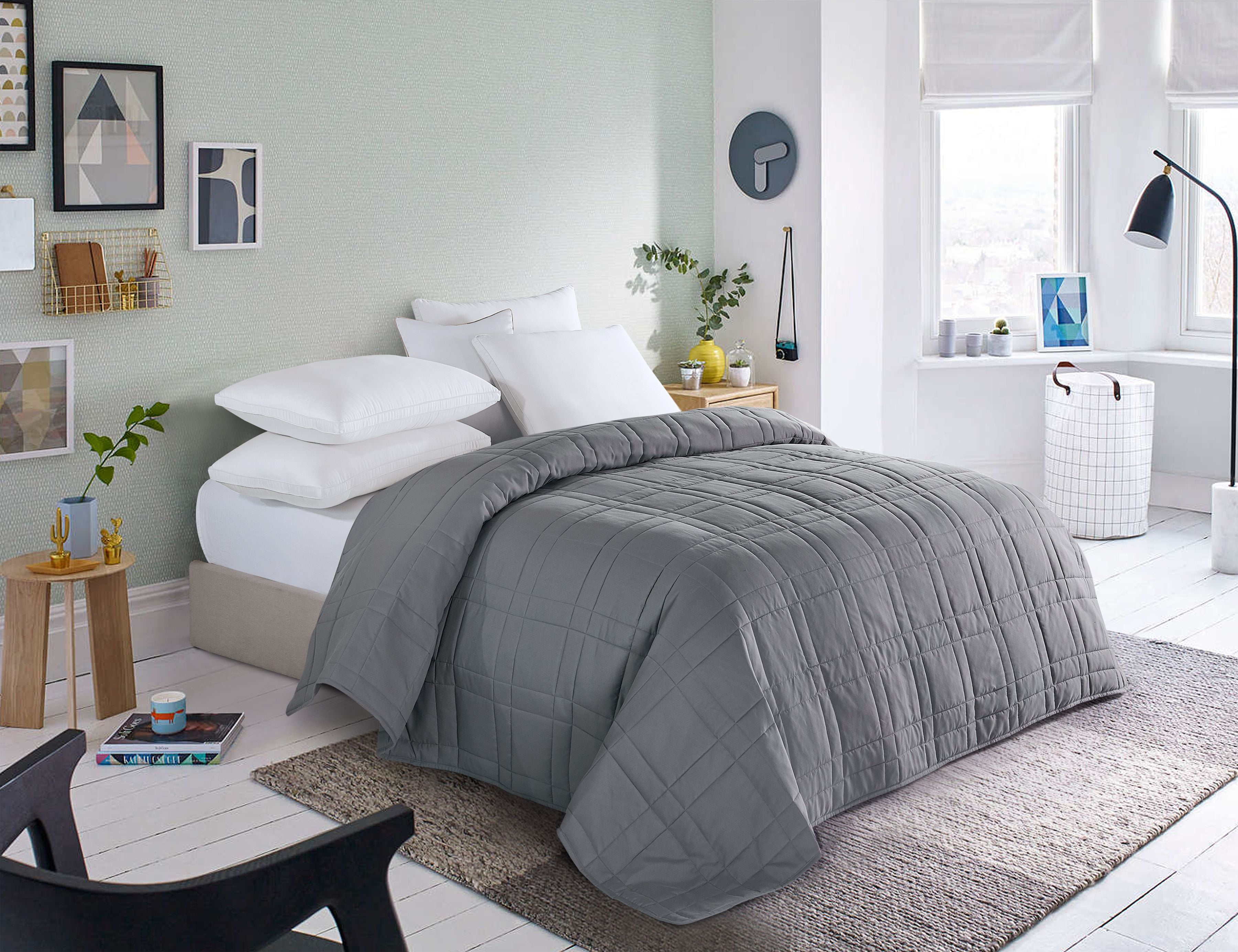 Mainstays Down Alternative Quilted King Bed Blanket in Soft Grey