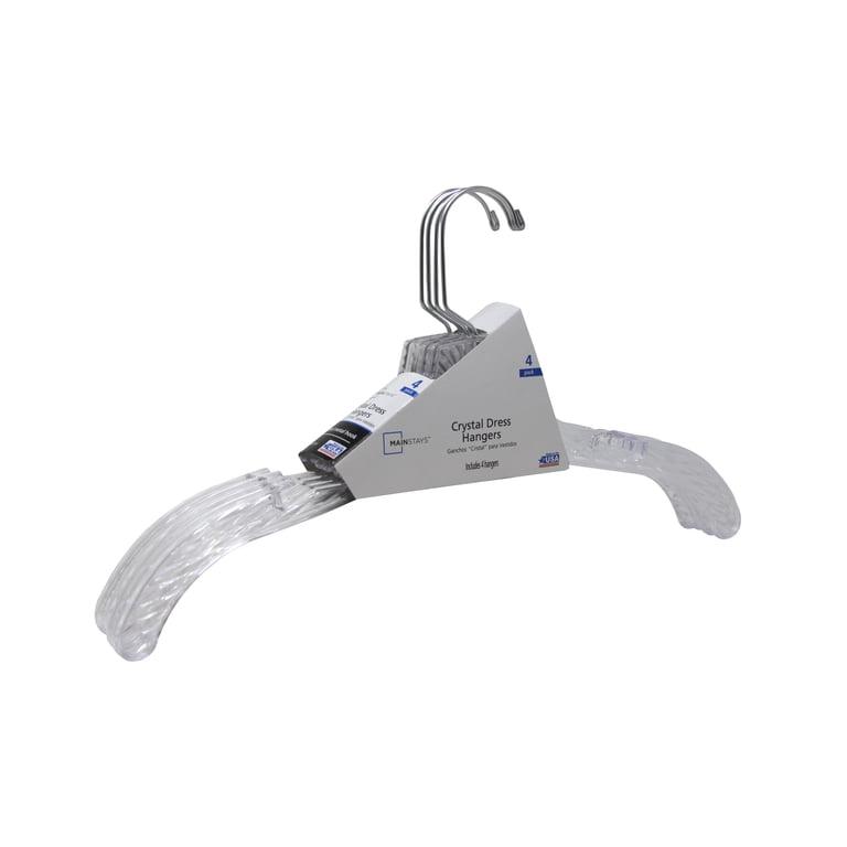 Mainstays Crystal Clear Dress Hanger 4 Pack, Adult, Swivel Neck, Notches  for Straps - Walmart.com