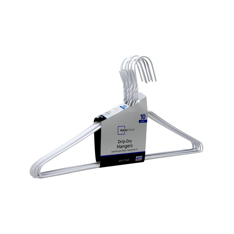 Mainstays Drip Dry Wire Clothing Hangers, 10 Pack, White, Plastic