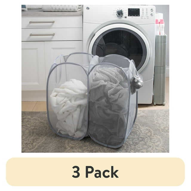 (3 pack) Mainstays Dual Popup Mesh Laundry Hamper for Teen, Adult, or Child