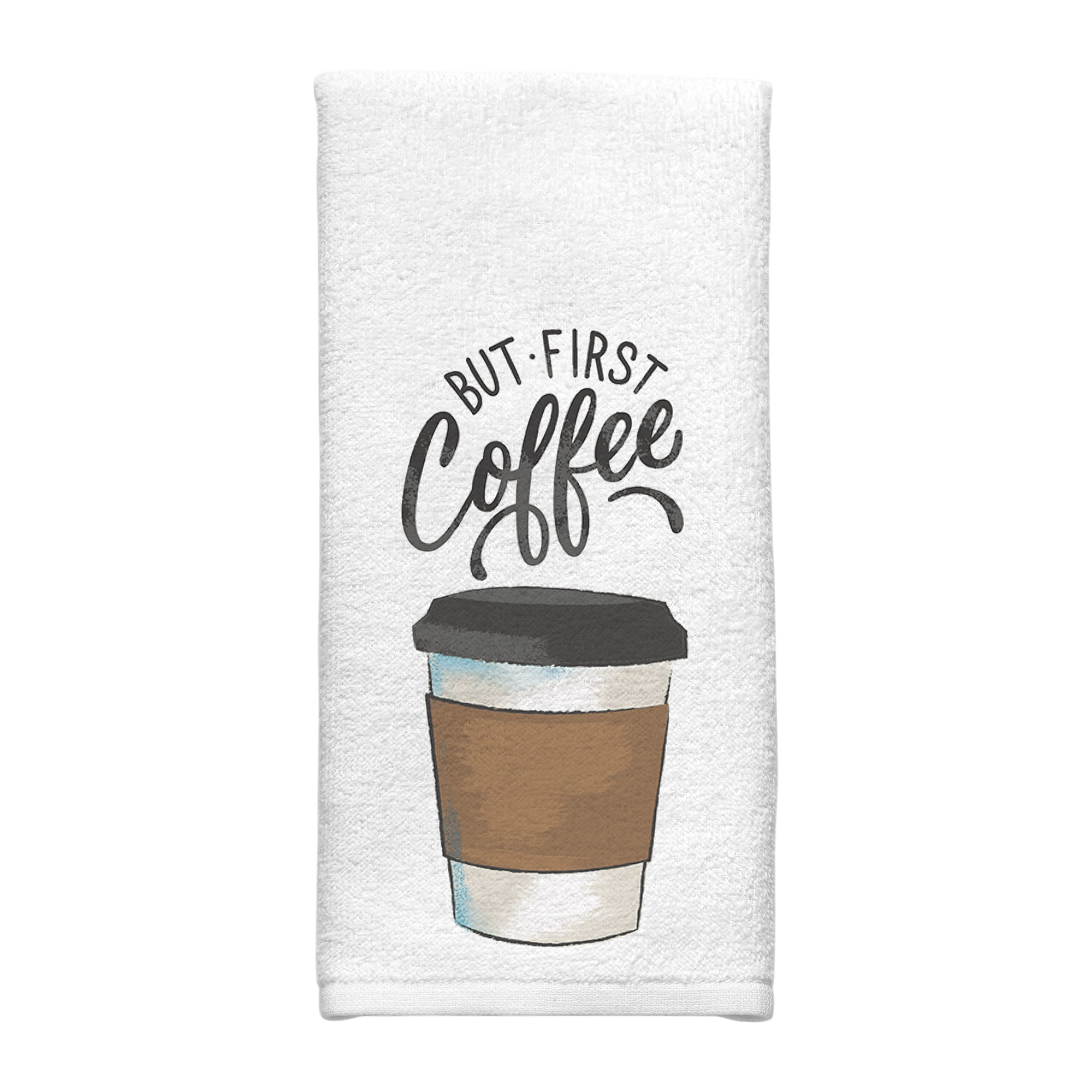 Mainstays Dual-Purpose Cotton Kitchen Towel, Morning Coffee, White, 1-Piece  