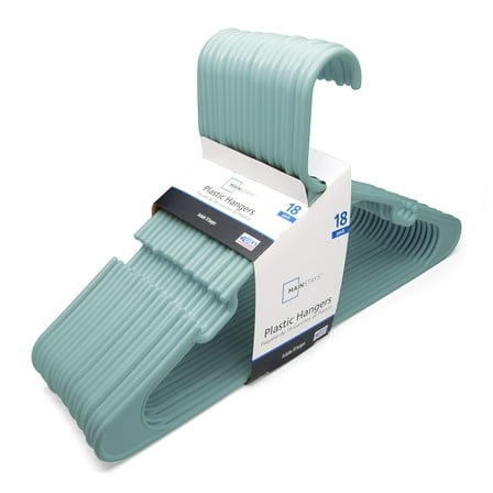 Mainstays Durable Plastic Notched Clothing Hangers, 18 Pack, Blue Cameo