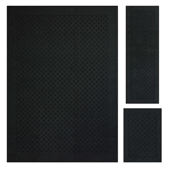 Mainstays Dylan 3-Piece Indoor Area Rug Set, Solid Diamond Olefin, Black