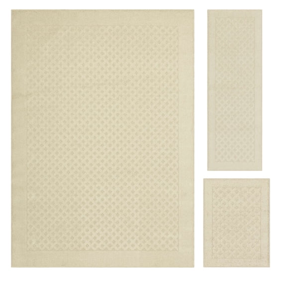 Mainstays Dylan Solid Diamond Olefin Beige Indoor Area Rug Set, 3 Piece