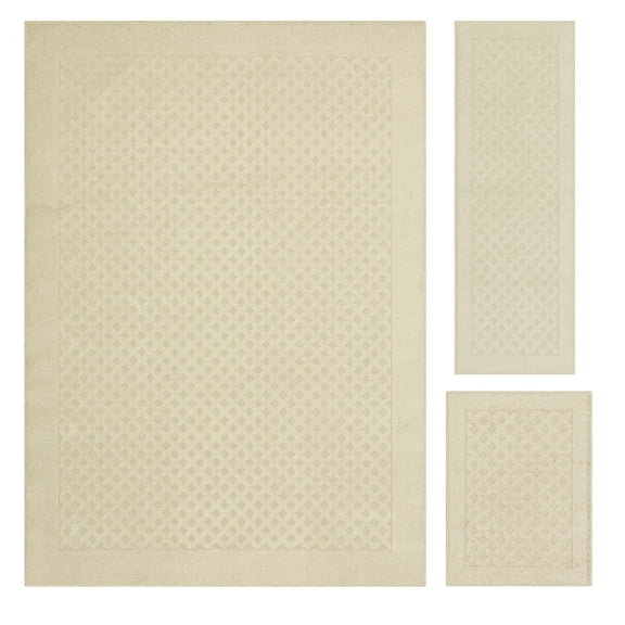 Mainstays Dylan Solid Diamond Olefin Beige Indoor Area Rug Set, 3 Piece