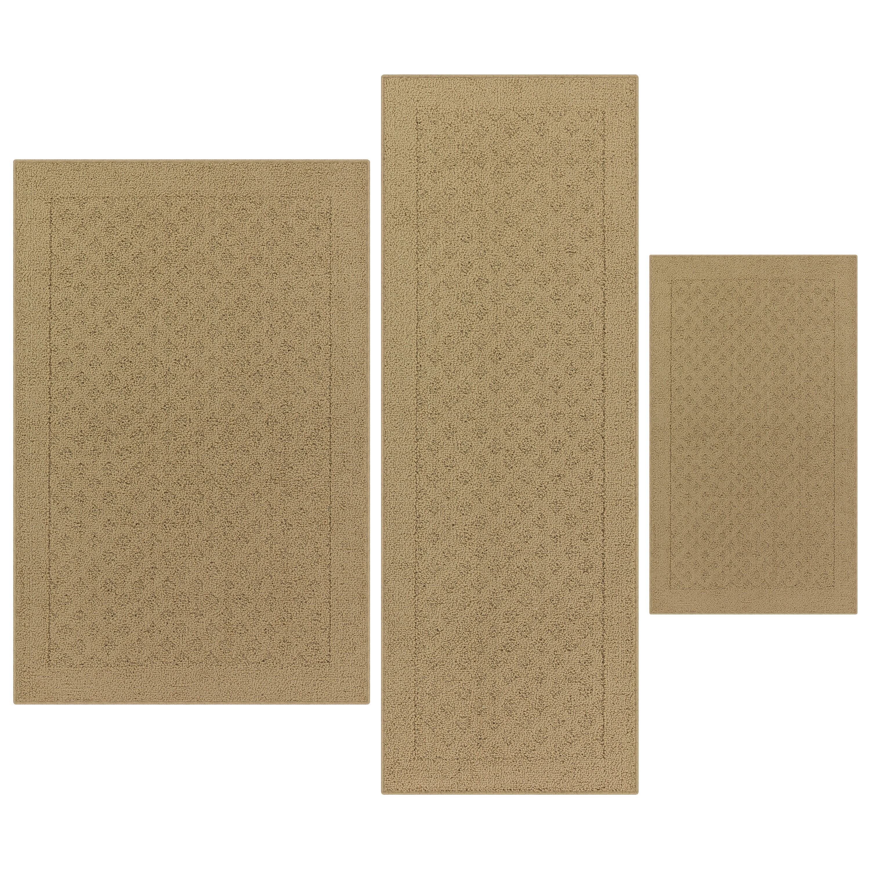 Mainstays Dylan Solid Diamond Olefin Beige Indoor Rug Set, 3-Piece ...