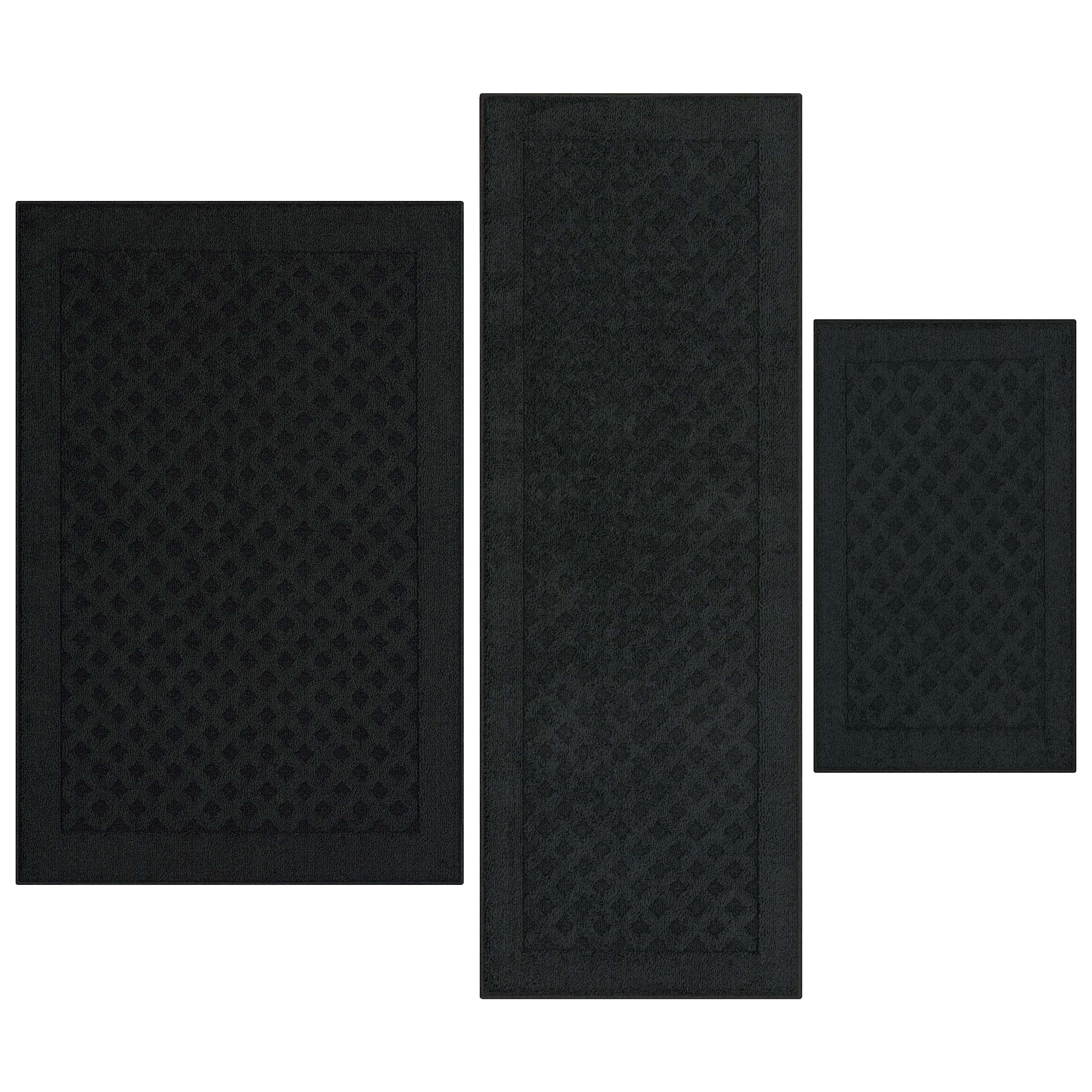 Mainstays Dylan 3-Piece Solid Diamond Olefin Indoor Rug Set, Black