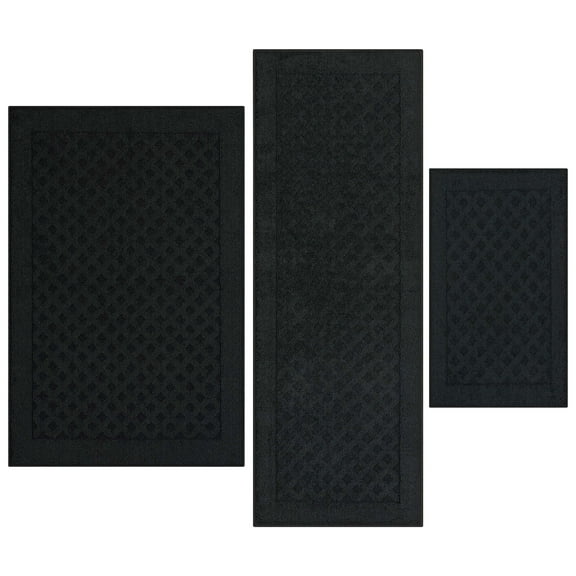 Mainstays Dylan Solid Diamond Olefin Black Indoor Rug Set, 3-Piece Accent Rug Set