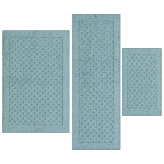 Mainstays Dylan Solid Diamond Olefin Blue Indoor Rug Set, 3-Piece Accent Rug Set