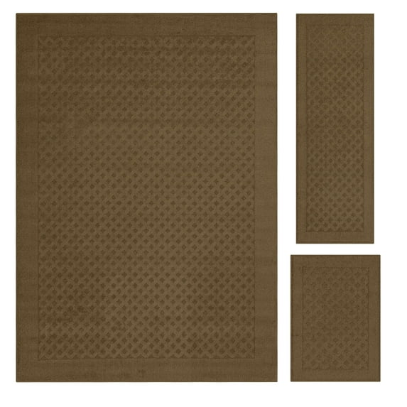 Mainstays Dylan Solid Diamond Olefin Brown Indoor Area Rug Set, 3 Piece
