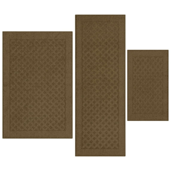 Mainstays Dylan Solid Diamond Olefin Brown Indoor Rug Set, 3-Piece Accent Rug Set