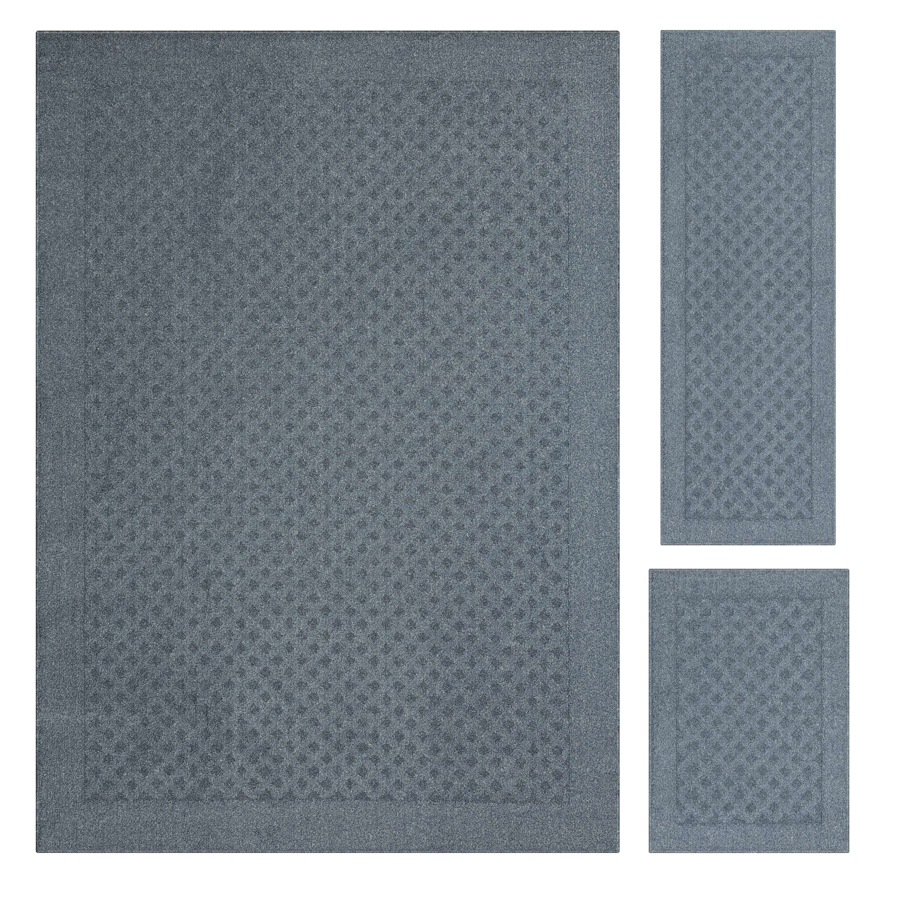 Mainstays Dylan Solid Diamond Olefin Navy Blue Indoor Area Rug Set, 3 Piece
