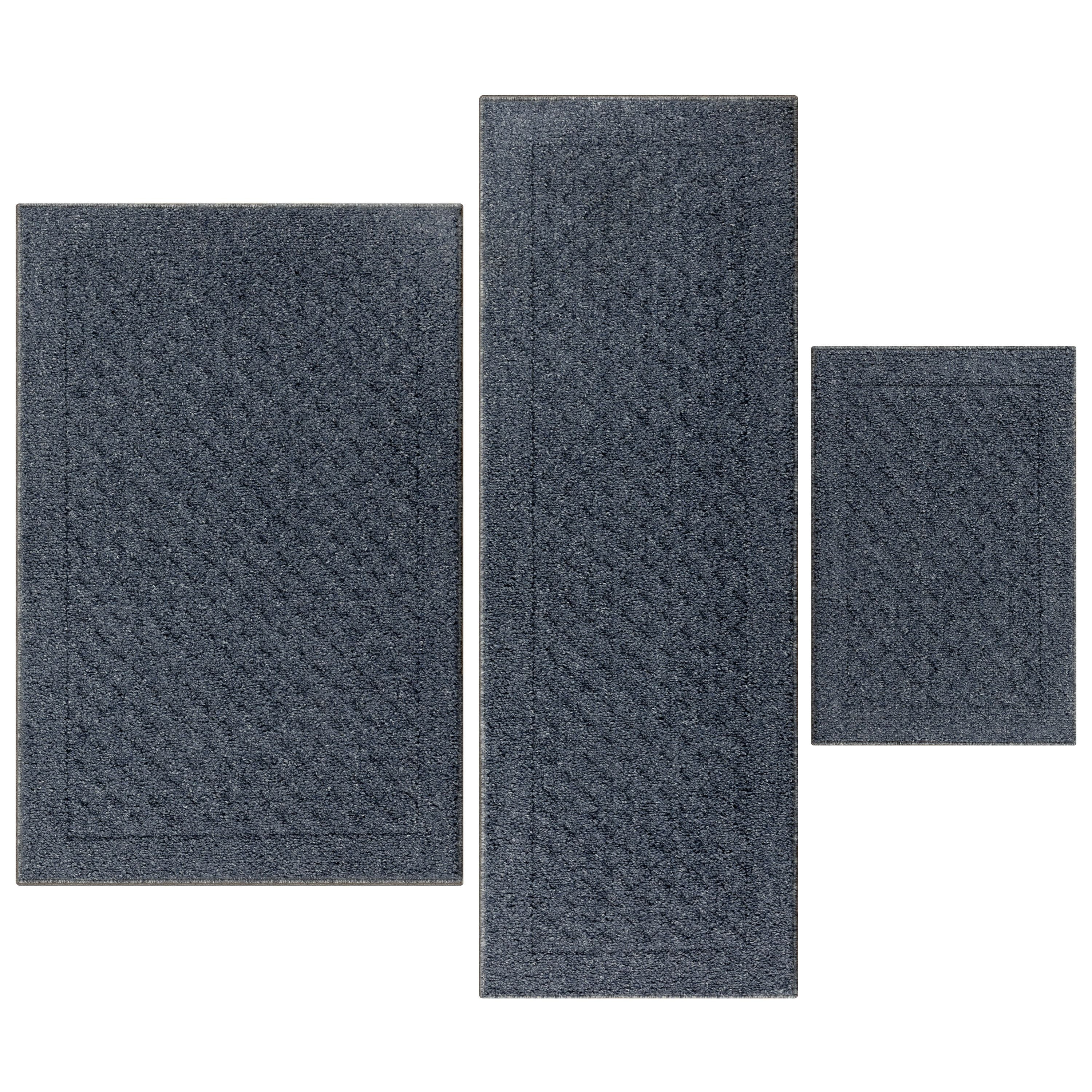Mainstays Dylan Solid Diamond Olefin Navy Blue Indoor Rug Set, 3Piece