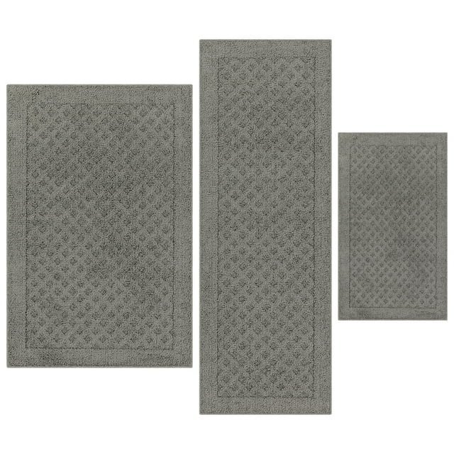 Mainstays Dylan Solid Diamond Olefin Pewter Gray Indoor Rug Set, 3