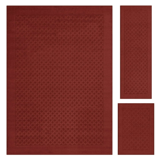 Mainstays Dylan Solid Diamond Olefin Red Indoor Area Rug Set, 3 Piece