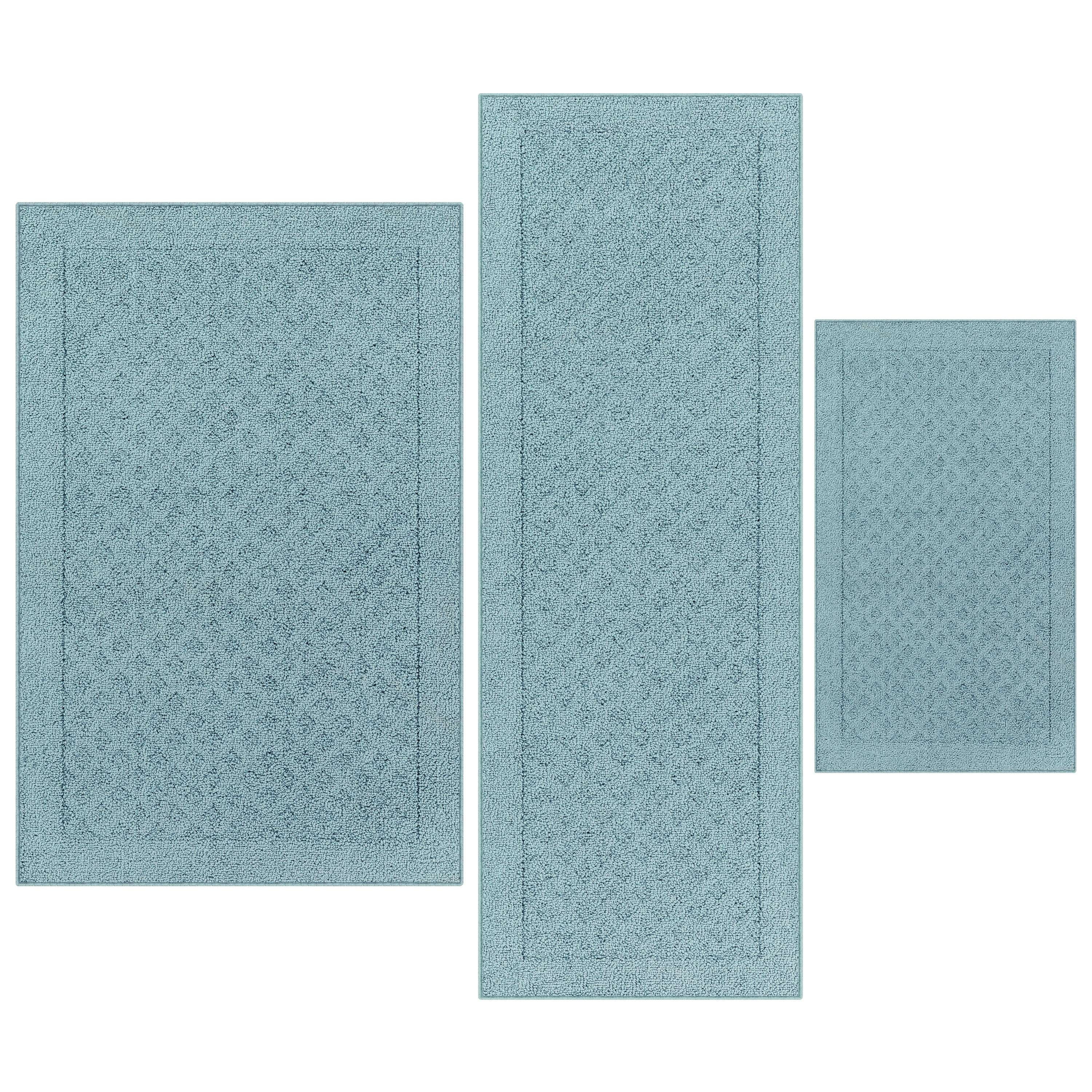 Mainstays Dylan Solid Diamond Traditional Blue Indoor Rug Set, 3-Piece ...