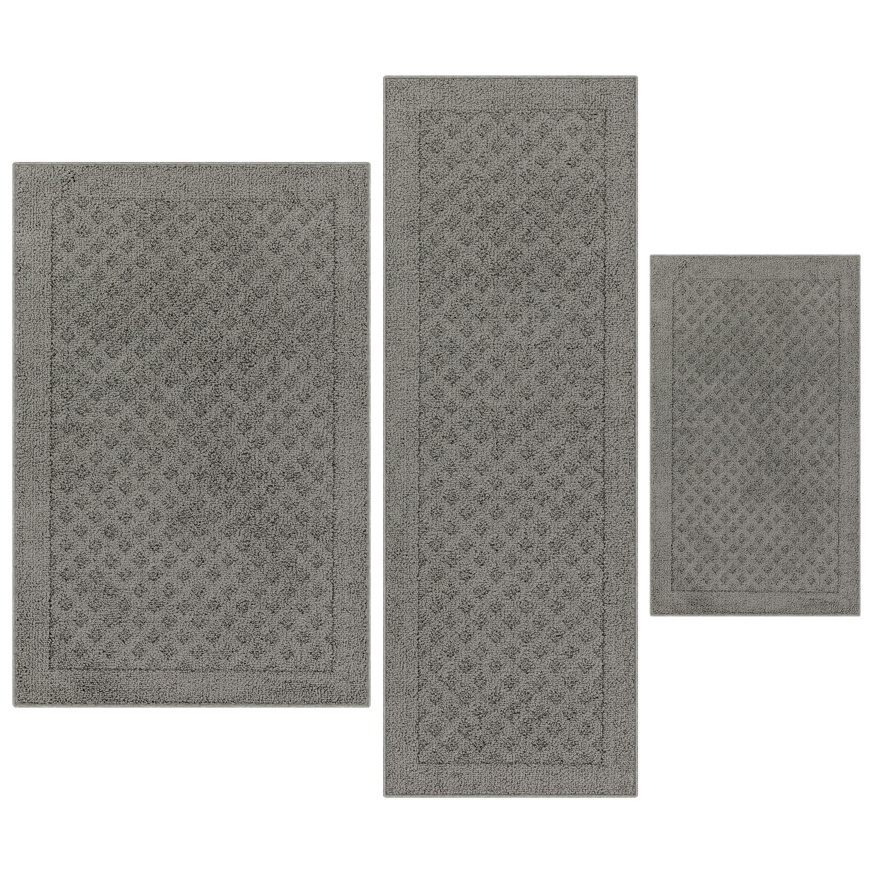Mainstays Dylan Solid Diamond Traditional Indoor Rug Set, Gray, 3Piece