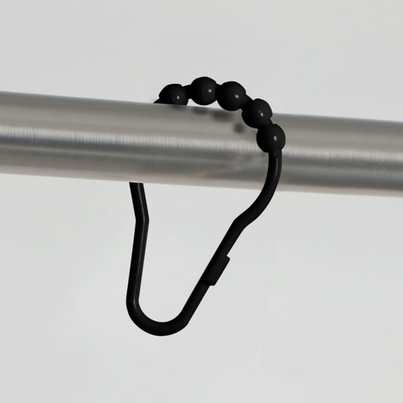 Mainstays Easy Glide Plastic Shower Curtain Hooks, Black, Set of 12