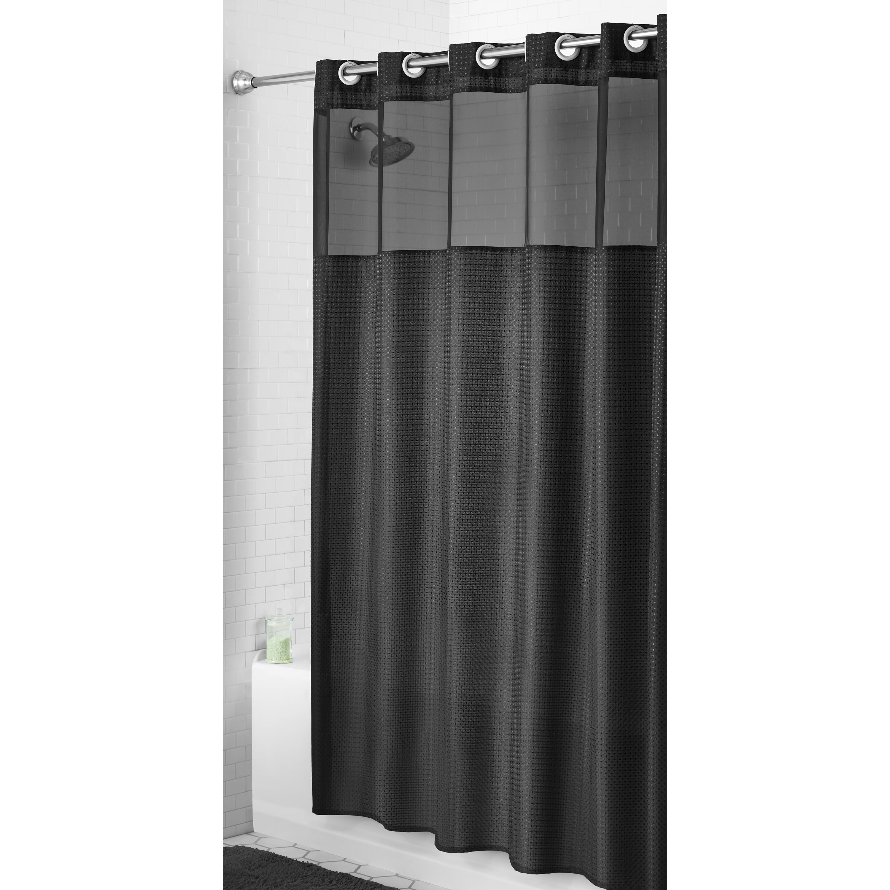 Mainstays Easy Hang Gemma Fabric Shower Curtain with Built-in Rings, 70" x 74", Black