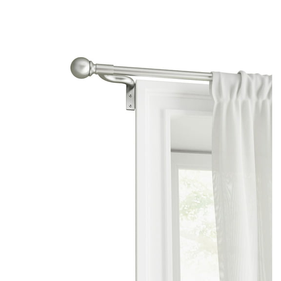 Mainstays Easy Install Café Window Curtain Rod, No Measuring, 18"-48", Ball Finials, Brushed Nickel