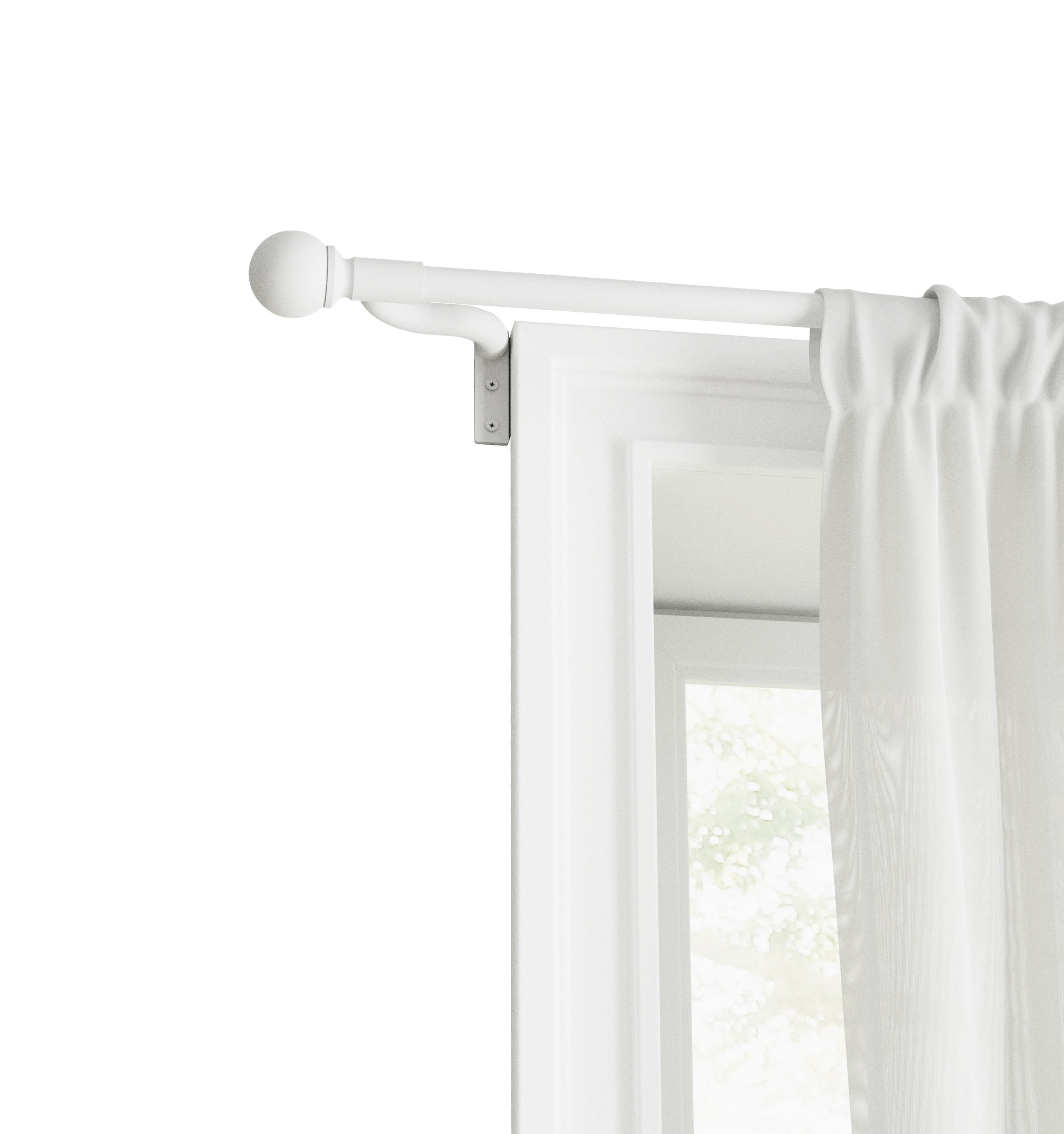 Mainstays Easy Install Caf Window Curtain Rod, No Measuring, 18 - 48, with Ball Finials, White