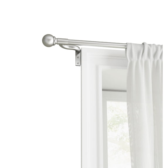 Mainstays Easy Install Café Window Curtain Rod, No Measuring, 48"-84", Ball Finials, Brushed Nickel