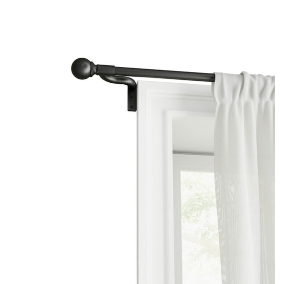 Mainstays Easy Install Caf Window Curtain Rod, No Measuring, 48" - 84", Ball Finials, Matte Black