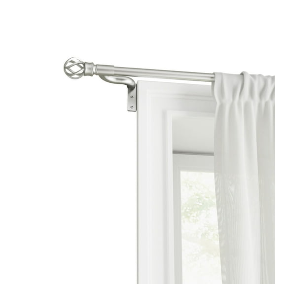 Mainstays Easy Install Caf Window Curtain Rod, No Measuring, 48"-84", Cage Finials, Brushed Nickel