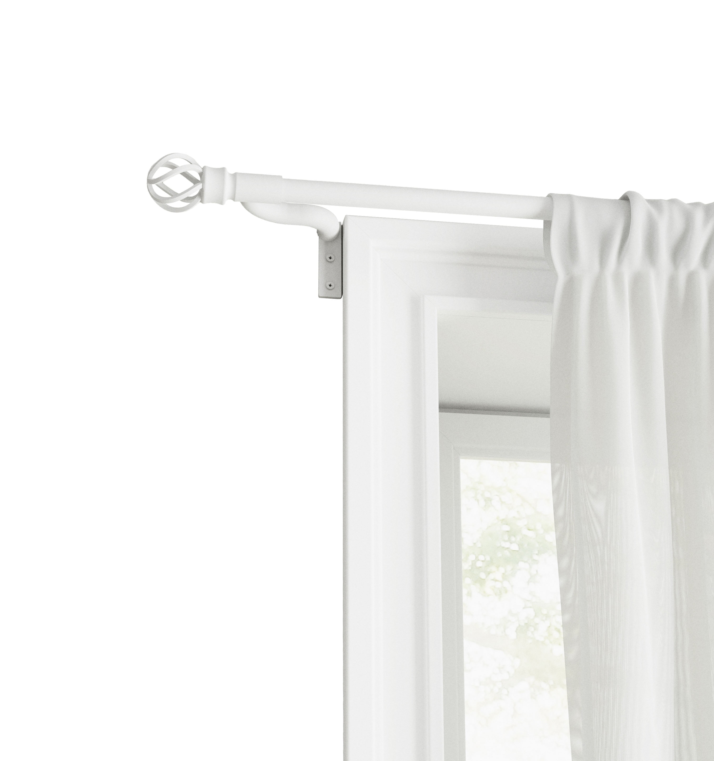 Mainstays Easy Install Café Window Curtain Rod, No Measuring, 48" - 84", with Cage Finials, White