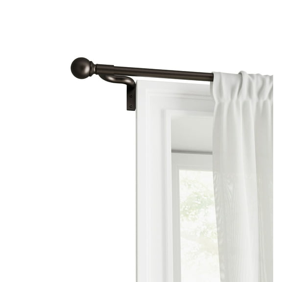 Mainstays Easy Install Caf Window Curtain Rod, No Measuring, 48" - 84", with Ball Finials, Bronze