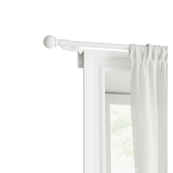 Mainstays Easy Install Café Window Curtain Rod, No Measuring, 48" - 84", with Ball Finials, White