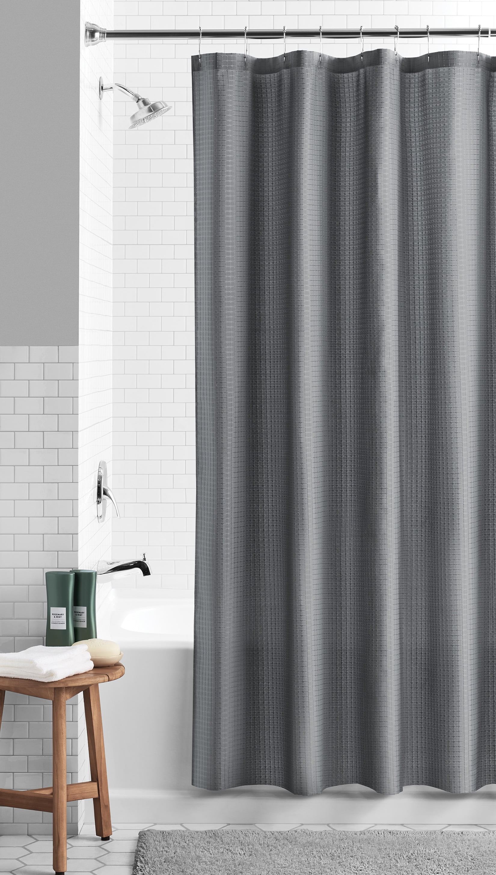 Mainstays Eco-Friendly Waffle-Weave Fabric Shower Curtain, with Recycled Polyester, 72” x 72”, Gray