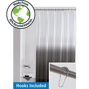 Mainstays Eco-friendly Waterproof Recycled PEVA Dip Dye Black Ombre Shower Curtain Set with Hooks - 12 Hooks