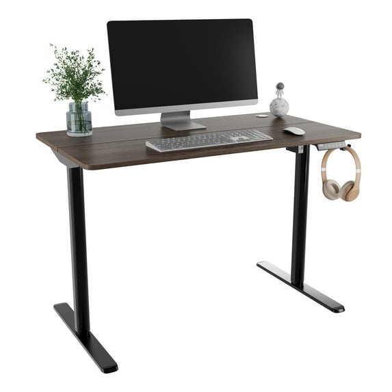 Mainstays Electric Standing Desk with Height Memory Presets, Headphone Hook and Cable Management, Canyon Walnut