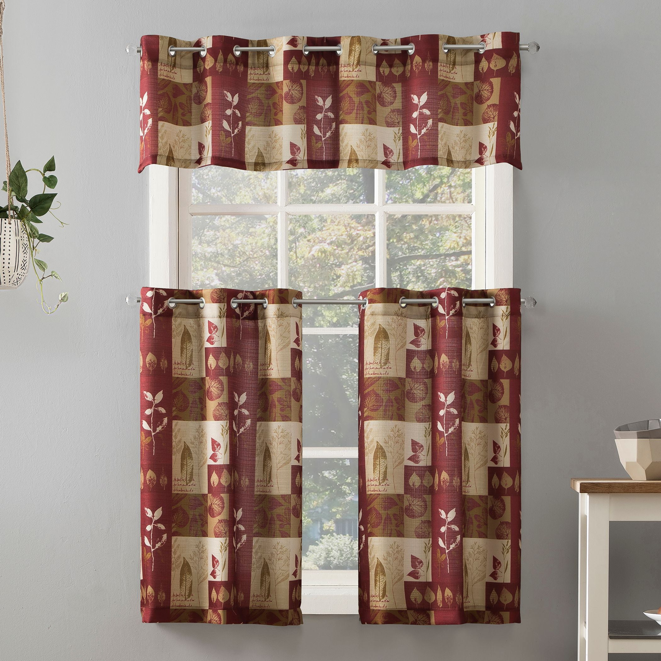 Mainstays Elevated Solid 3 Piece Kitchen Curtain Set